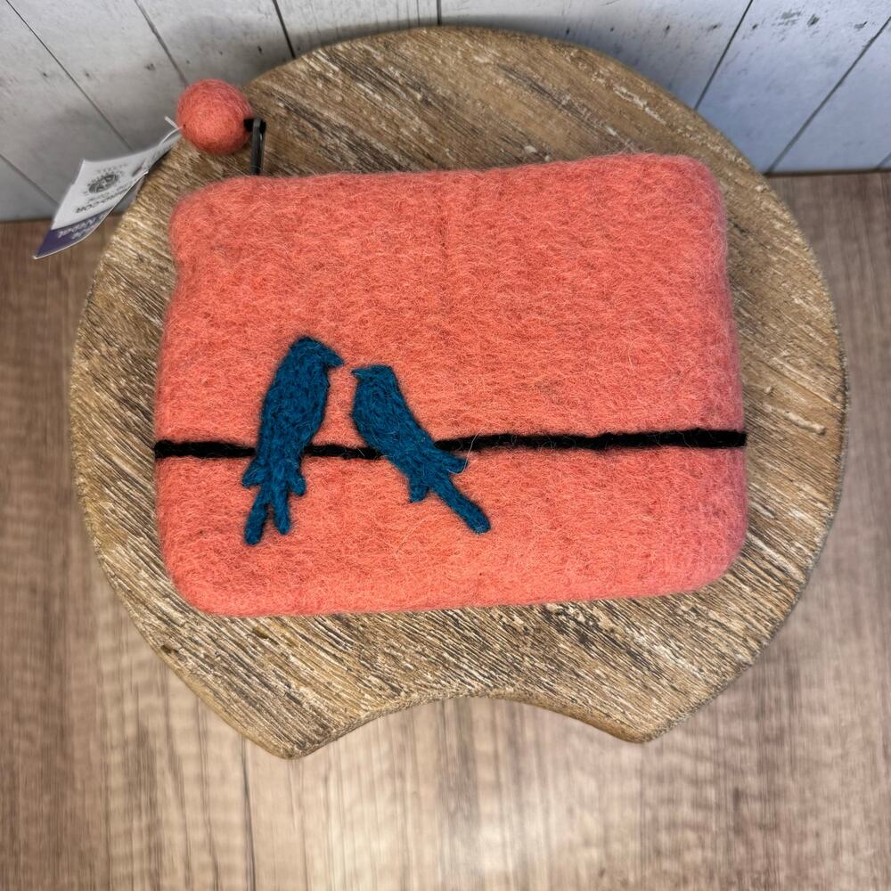 Coral Pink Felted Wool Wallet Pouch Blue Pink Coral Makeup Bag New FAST SHIP - Picture 2 of 6